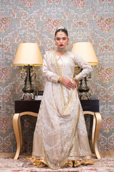 Double Layer Round Neck Maxi With Net Dupatta