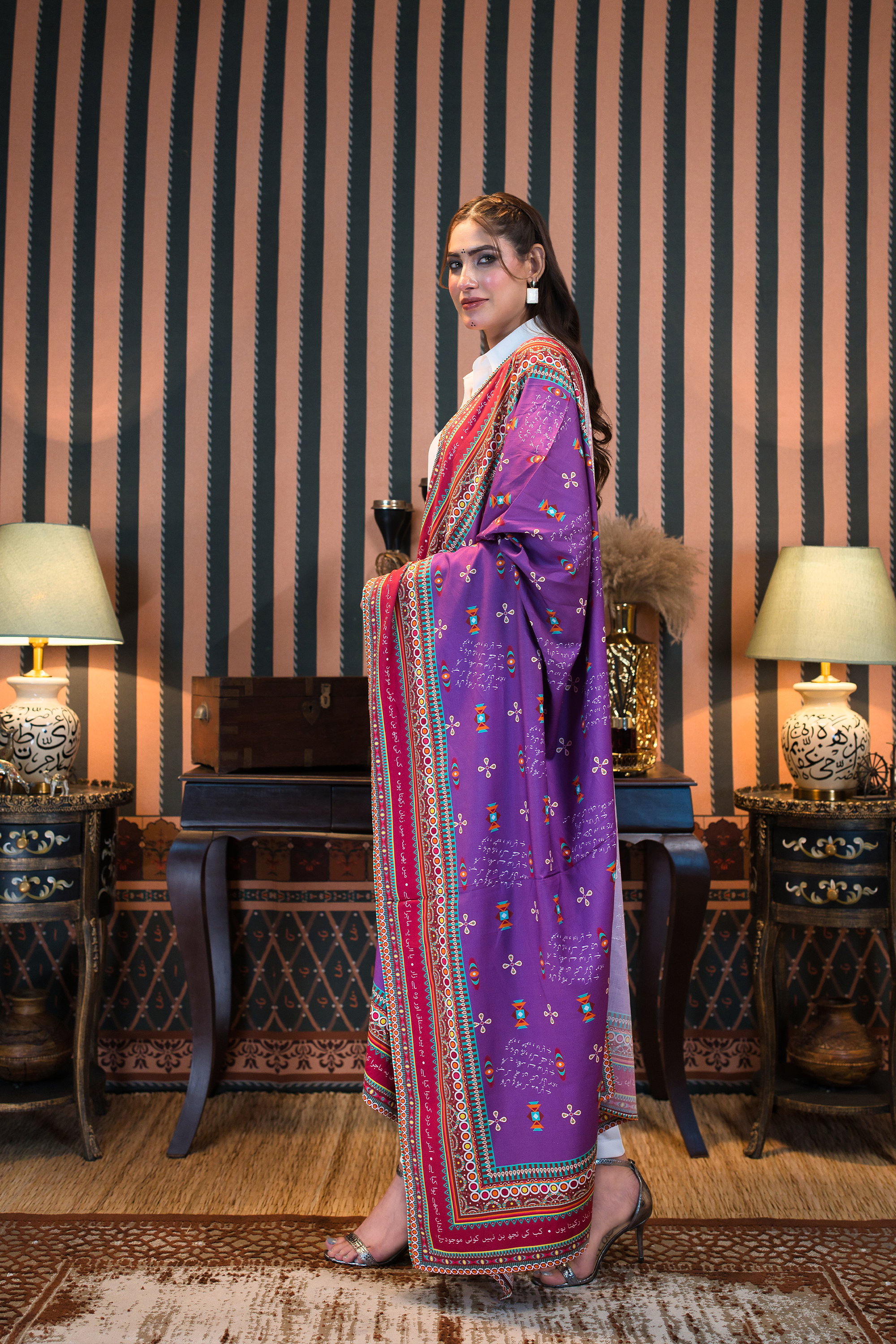 White Co-Ord Set with Hangma Purple Dupatta