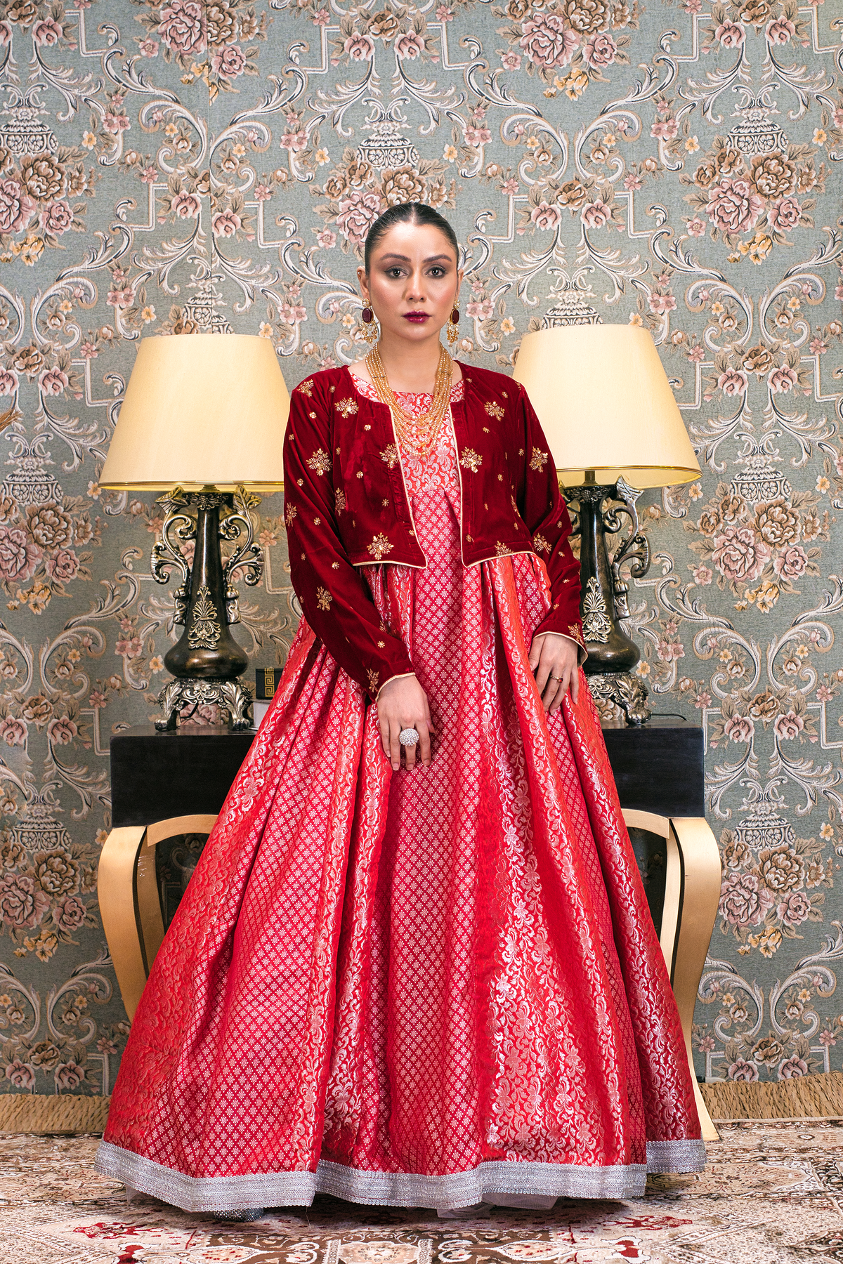 Round Neck Gathered Maxi With Jacket